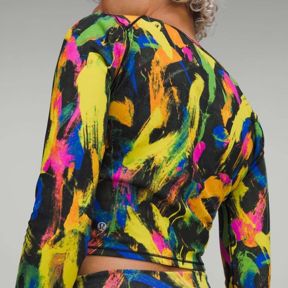 Lululemon Wunder Train Cropped Long Sleeve Shirt Undertone Black Multi - Picture 5 of 9